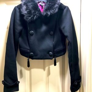 Bebe Crop Winter Jacket with Fax Fur Collar - Size Small